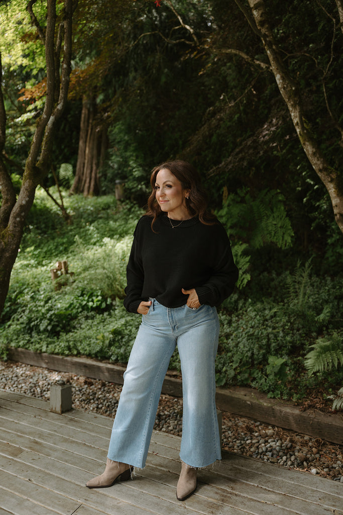 Oversized Exposed Seam Sweater - Black