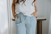 Tencel Striped Draw String Pant - Blue