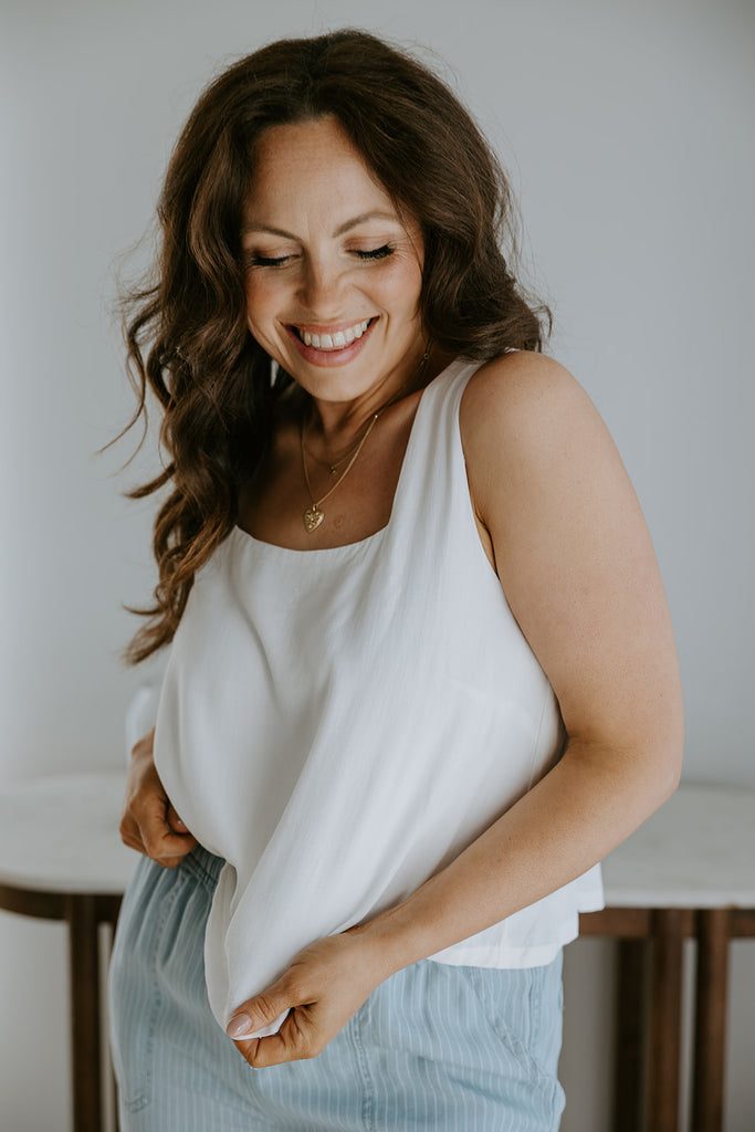 Flowy Linen Tank - White
