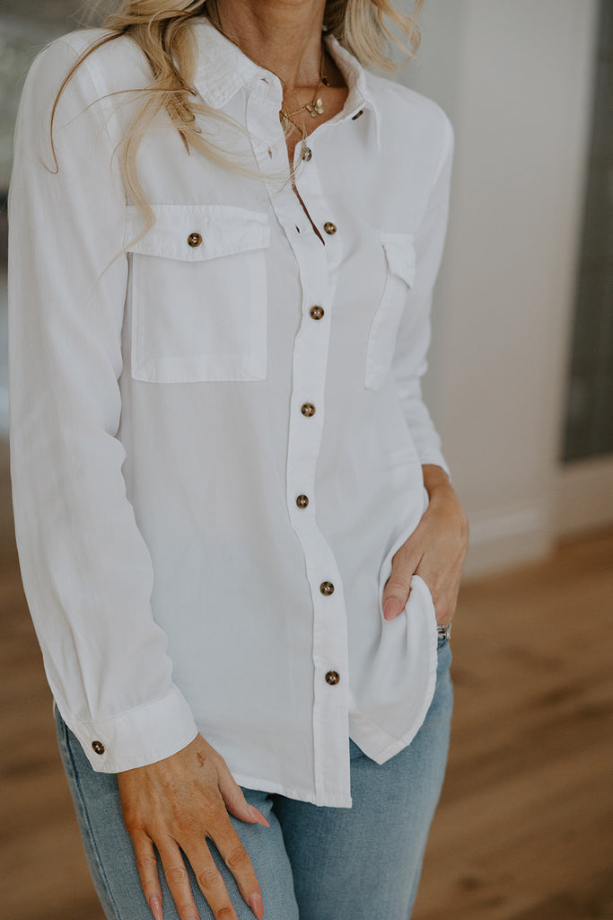 Long Sleeve Tencel Button up - White