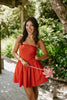 Strapless Mixed Material Dress - Red