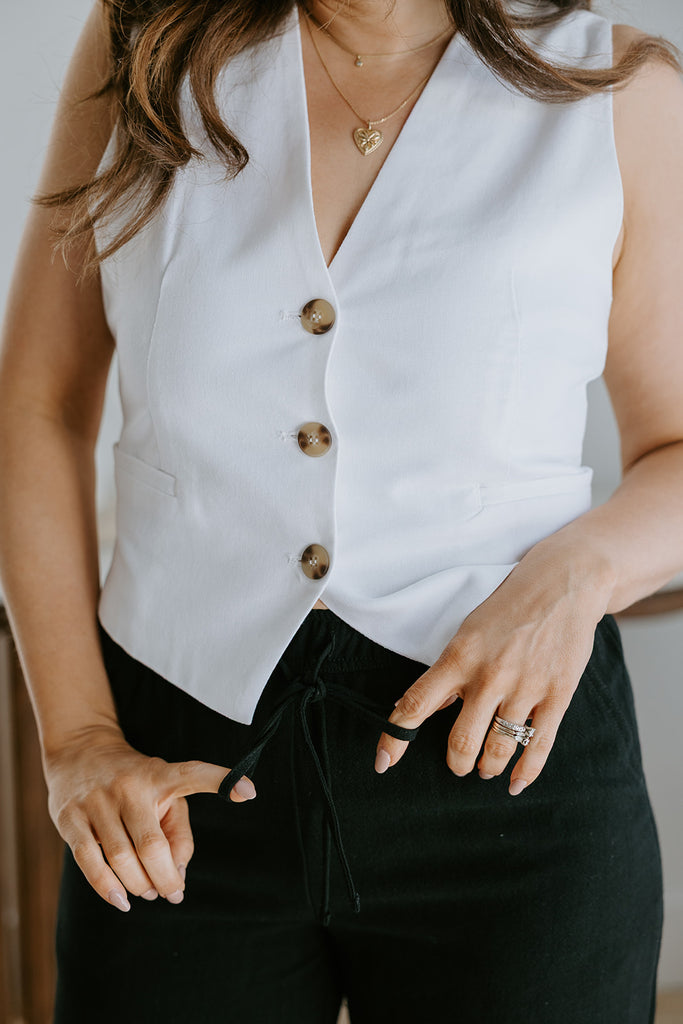 Button Up Vest - Linen - White
