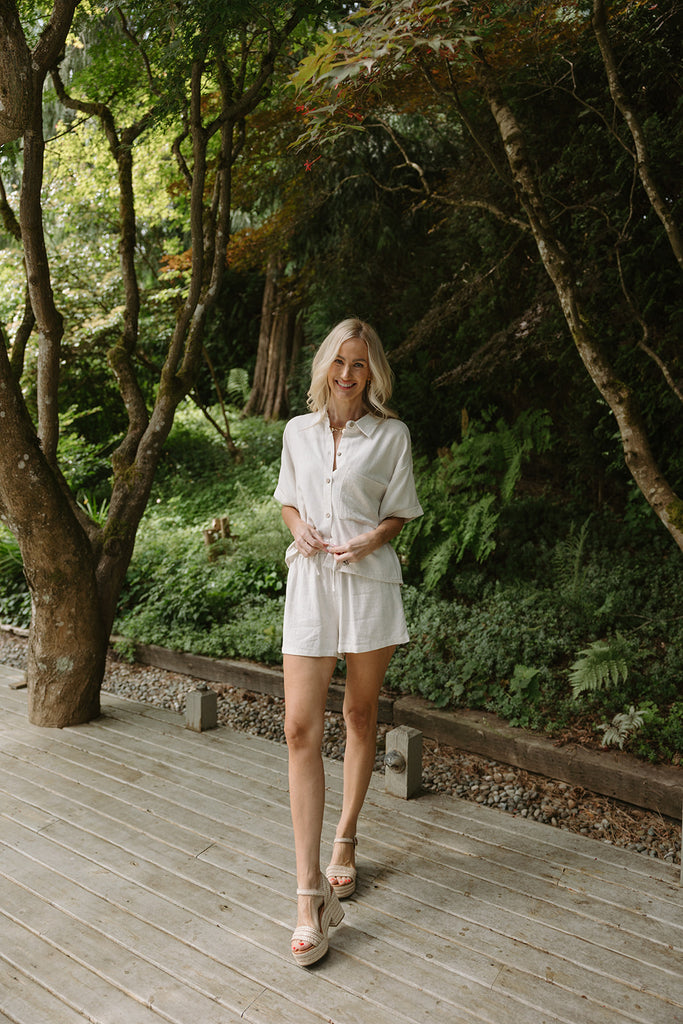 Button Up Linen Set - Oat