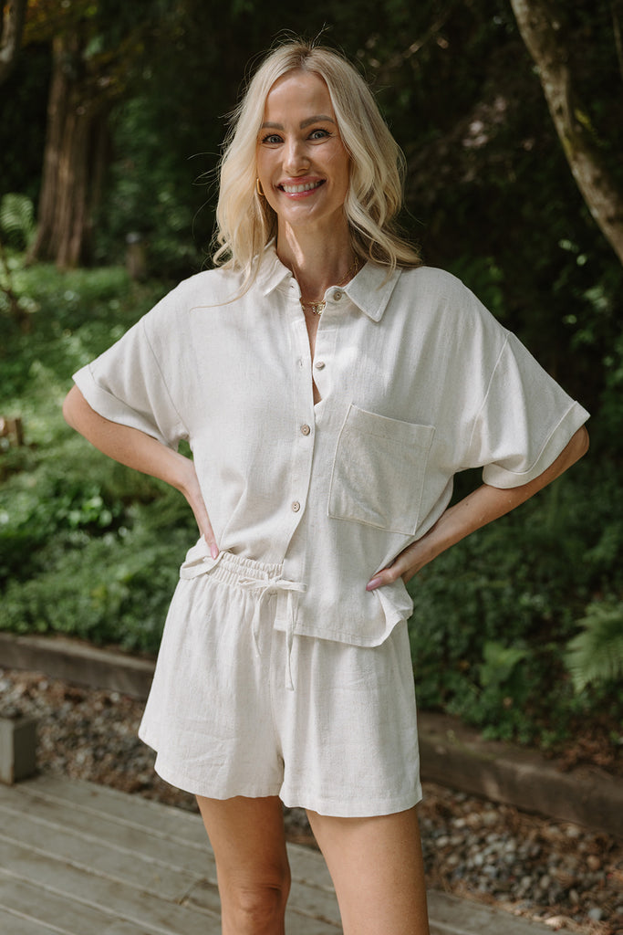 Button Up Linen Set - Oat
