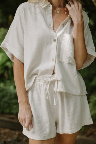 Drape Top with Wide Leg Pant - Linen - Black
