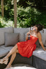 Strapless Mixed Material Dress - Red