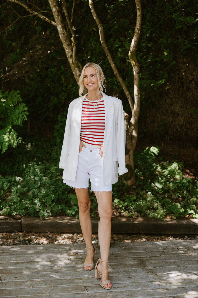 Classic Blazer with Stripe Lining - White