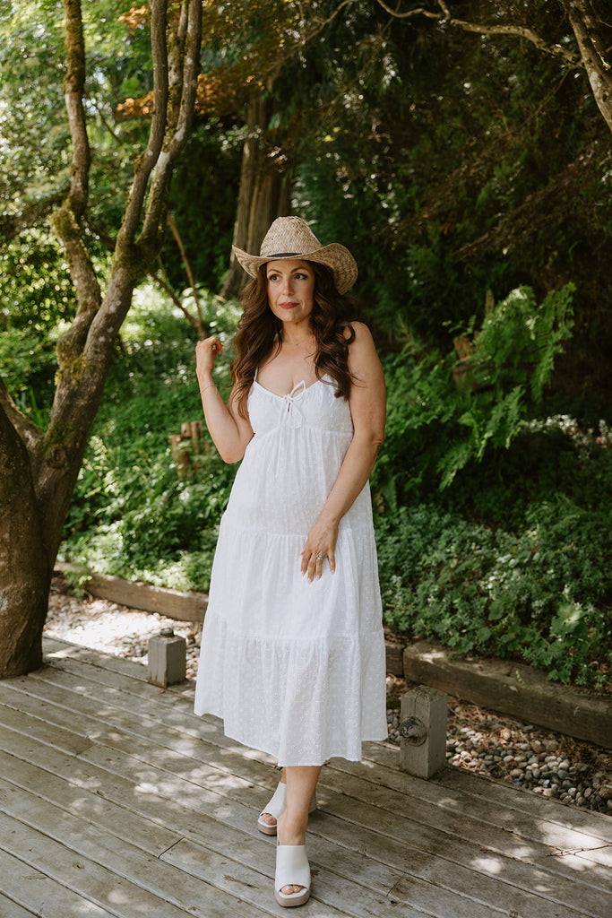 Spaghetti Strap Eyelet Midi Dress
