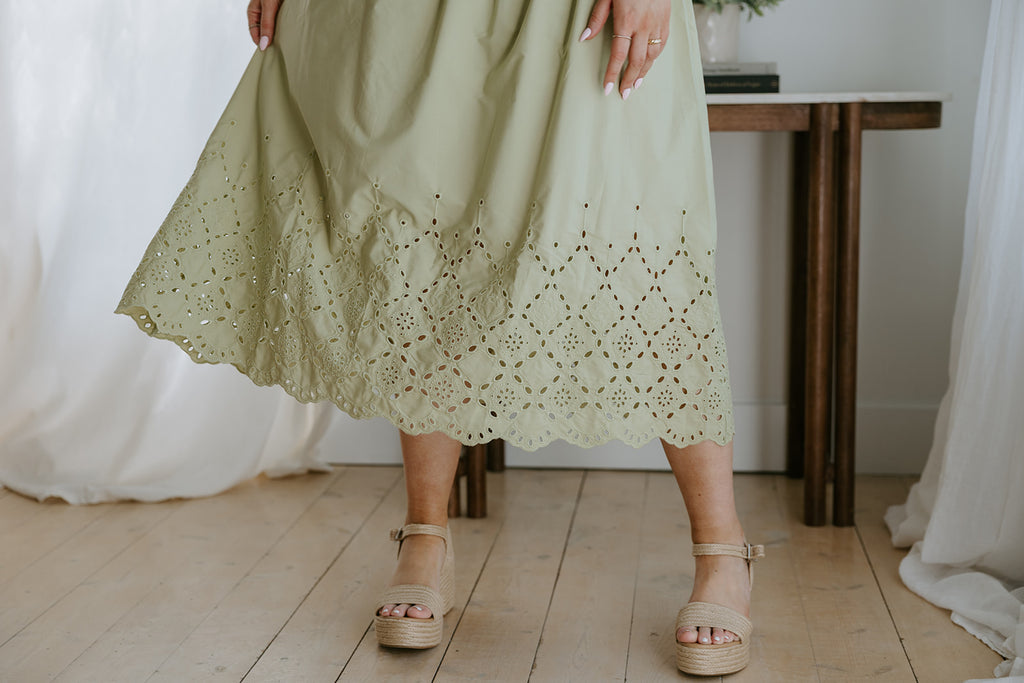 Smocked & Ruffle Midi With Eyelet Details