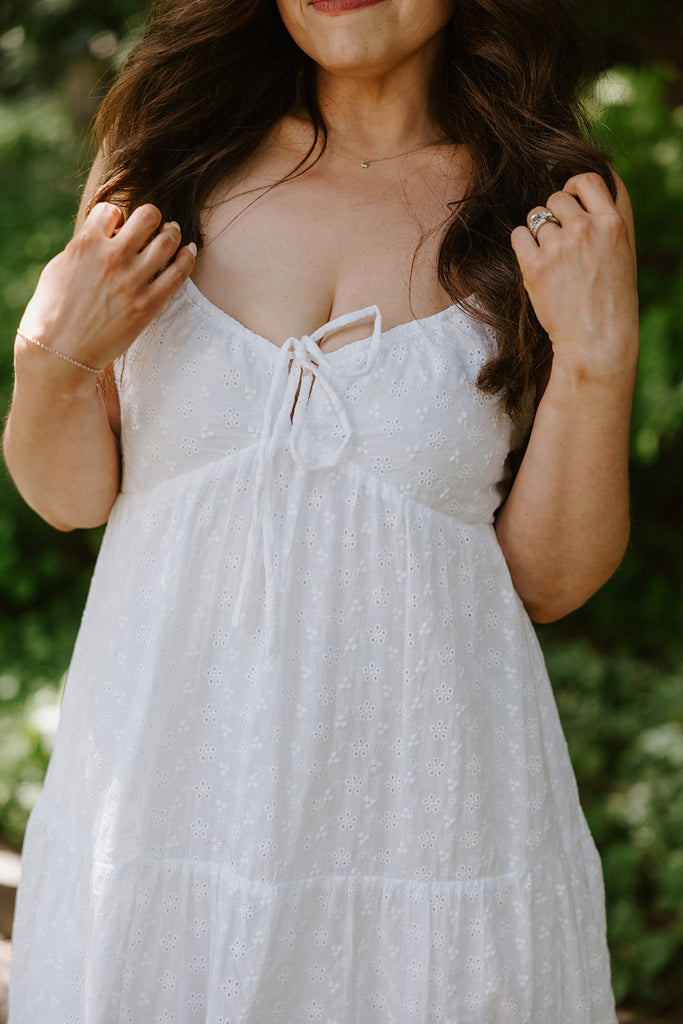 Spaghetti Strap Eyelet Midi Dress