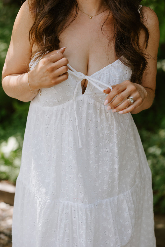 Spaghetti Strap Eyelet Midi Dress