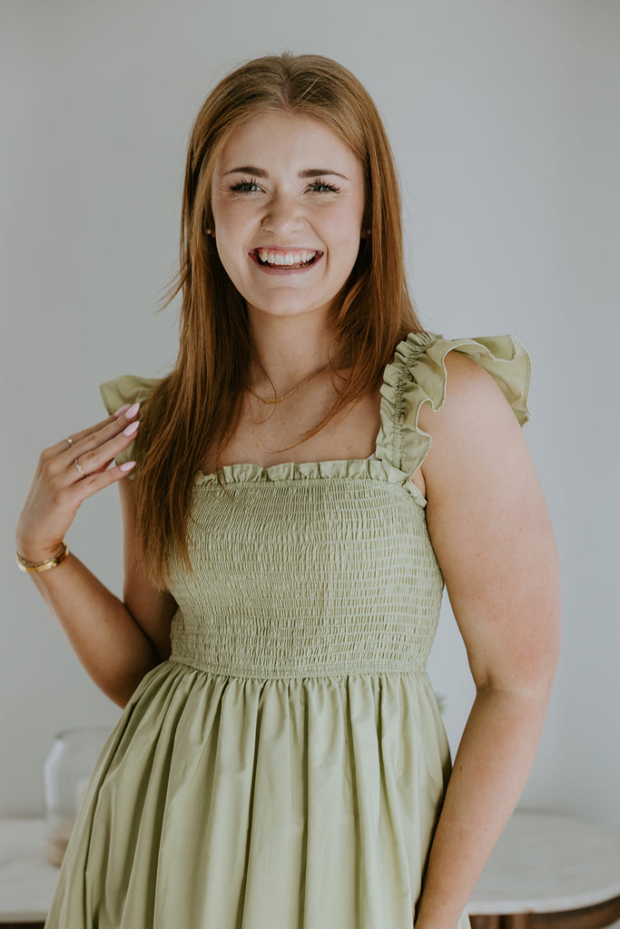 Smocked & Ruffle Midi With Eyelet Details