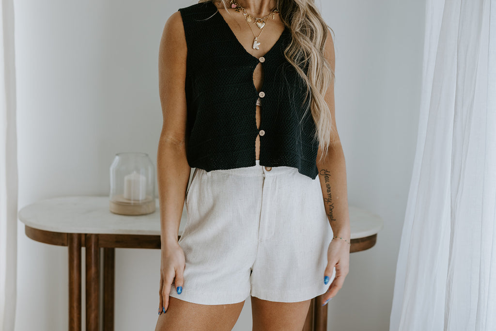 Linen Shorts with Pocket - Oat