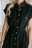 Button Up Utility Dress With Pockets - Black