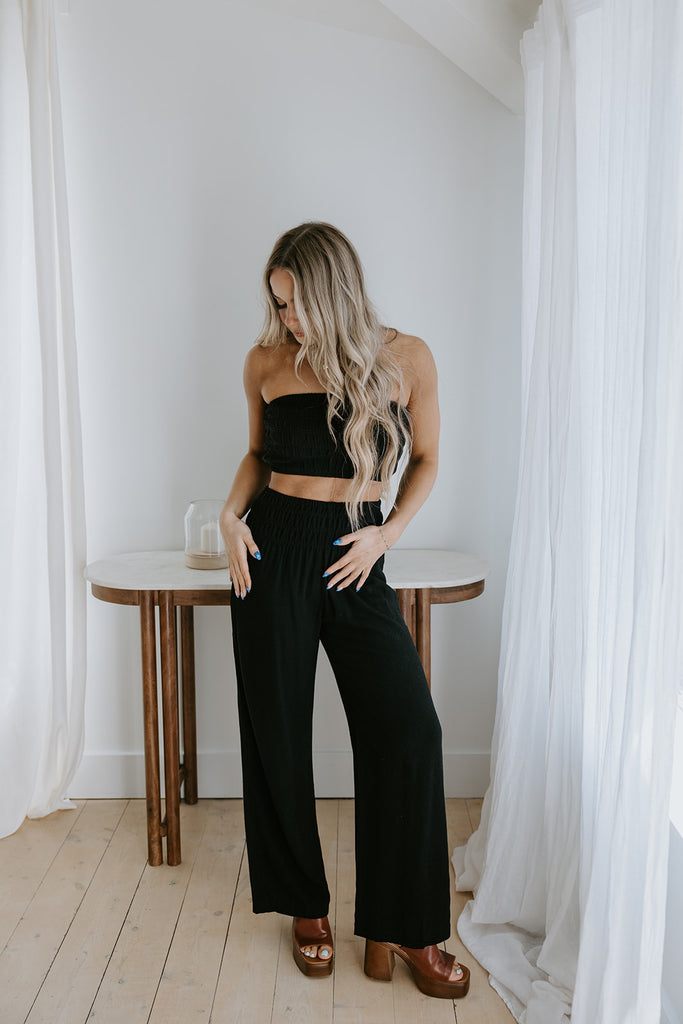 Linen Tube Top & Pant Set - Black