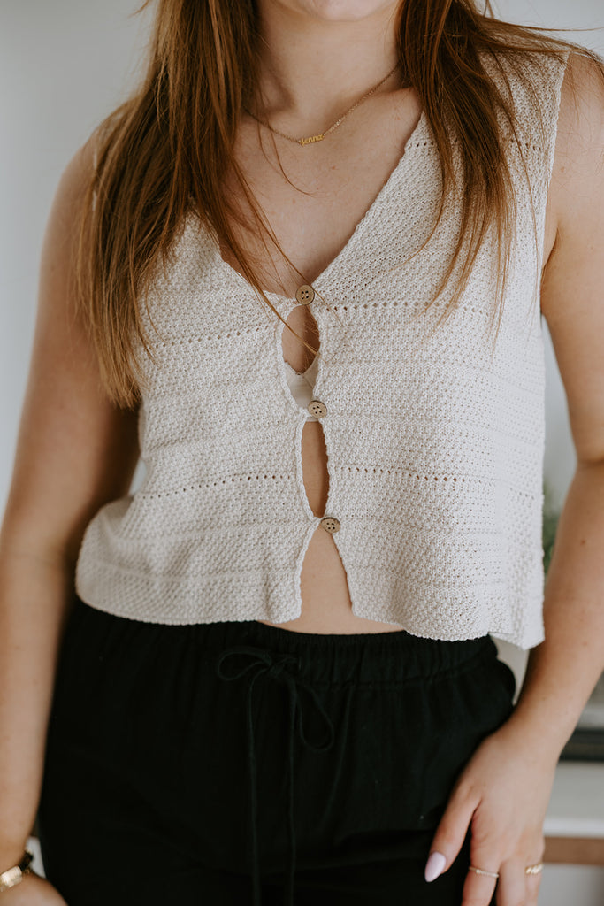 Button Up Knit Tank - Oat
