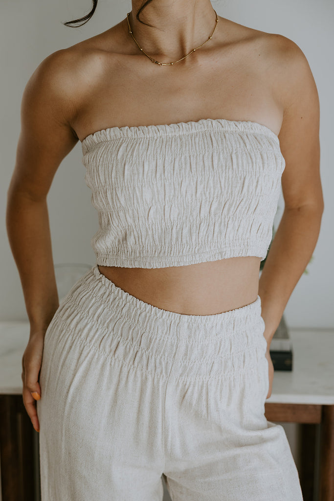 Linen Tube Top & Pant Set - Oat