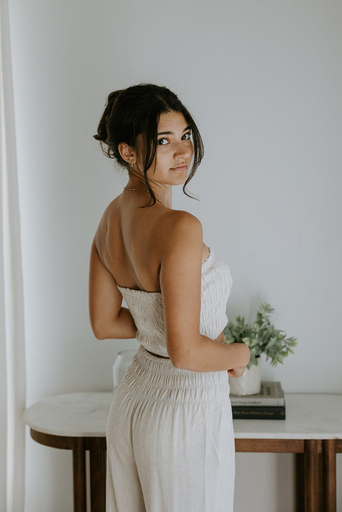 Linen Tube Top & Pant Set - Oat