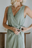 Linen Mock Wrap Dress with Tie - Sage