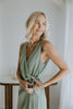 Linen Mock Wrap Dress with Tie - Sage
