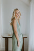 Linen Mock Wrap Dress with Tie - Sage