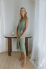 Linen Mock Wrap Dress with Tie - Sage