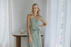 Linen Mock Wrap Dress with Tie - Sage