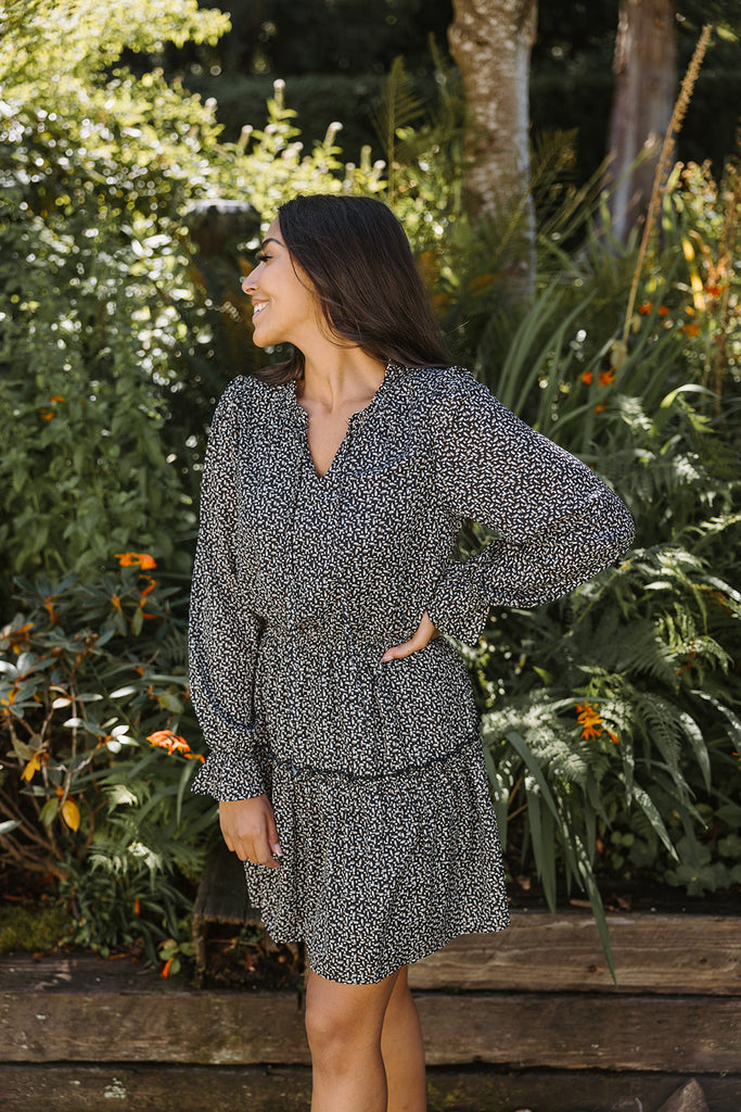 Ruffle Tiered Dress With Front Tie - Bla