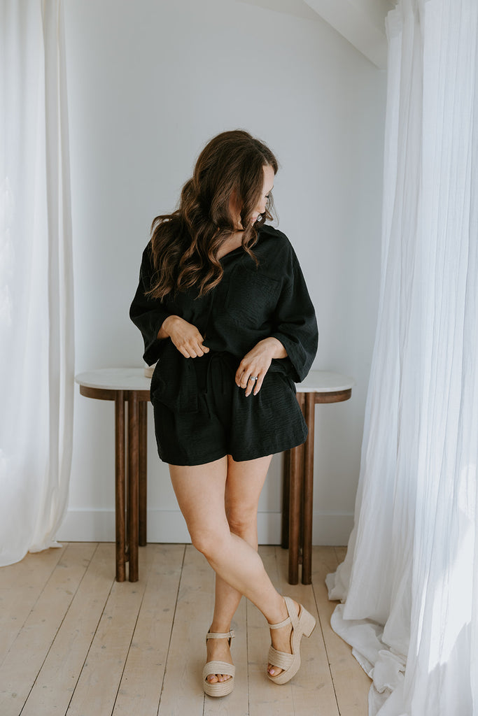 Oversized 2 Piece Short Set - Black