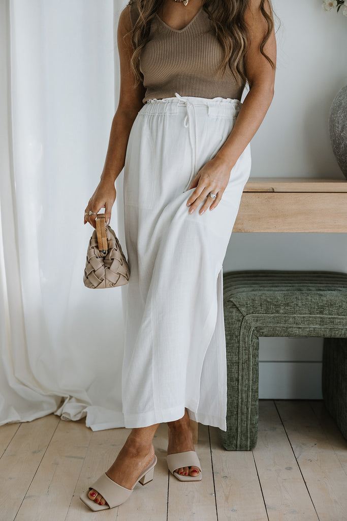 Midi Linen Skirt - Ivory