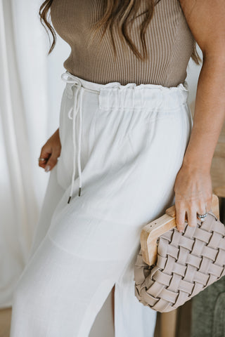 Linen Shorts With Button Details - White