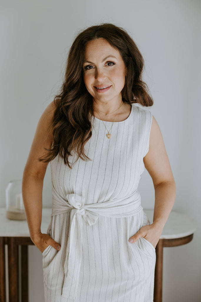 Striped Linen Dress with Smocked Back - Oat