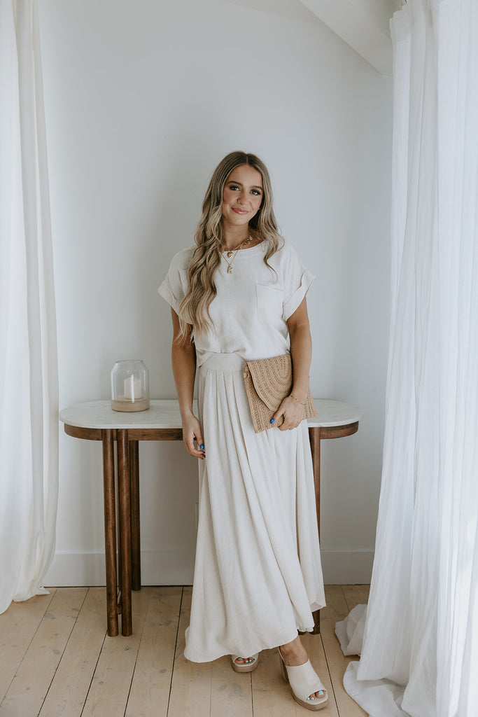 Linen Top & Skirt Set - Oat
