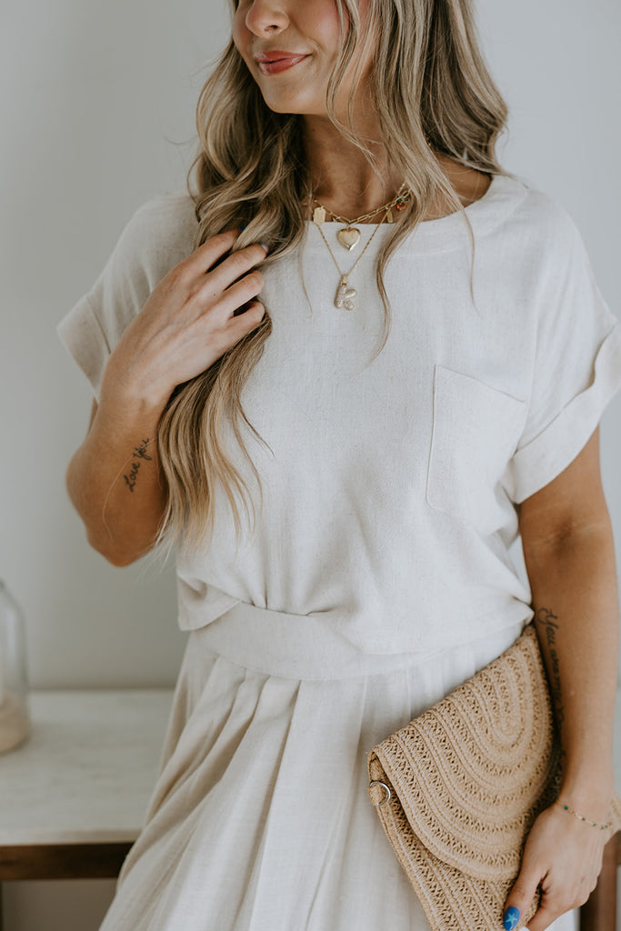 Linen Top & Skirt Set - Oat