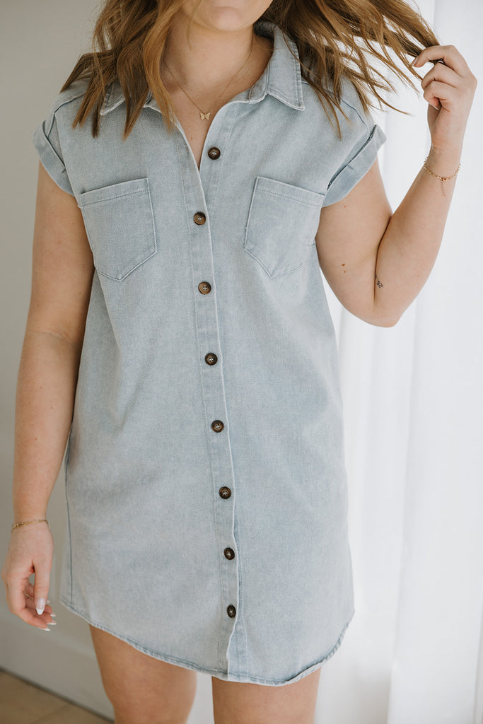 Denim Button Up Shirt Dress - Light Deni