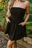 Strapless Mixed Material Dress - Black