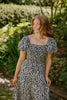 Printed Smocked Top Midi Dress - Black