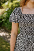 Printed Smocked Top Midi Dress - Black