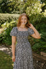 Printed Smocked Top Midi Dress - Black