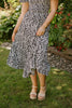 Printed Smocked Top Midi Dress - Black
