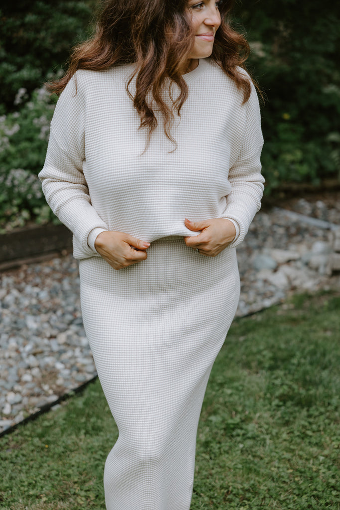 Waffle Sweater & Skirt Set - Oat