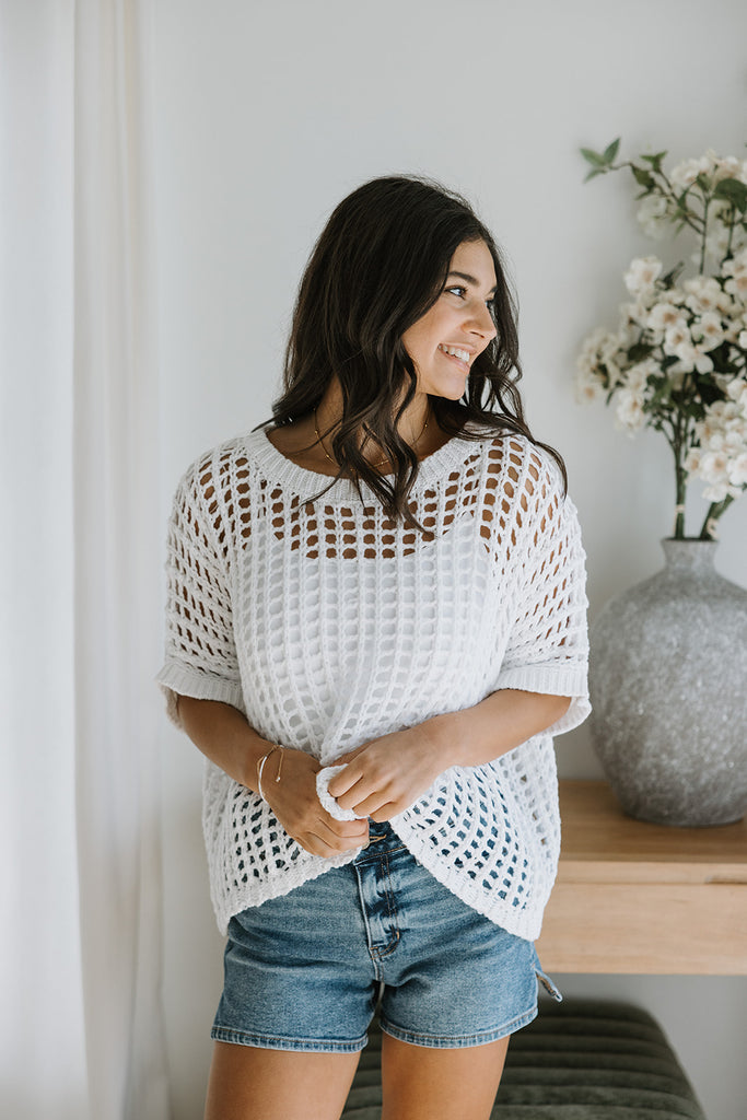 Oversized Crochet Sweater - White