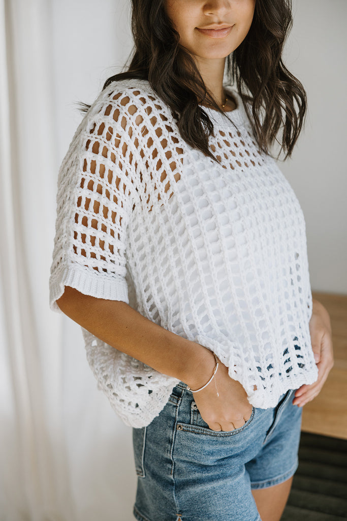 Oversized Crochet Sweater - White