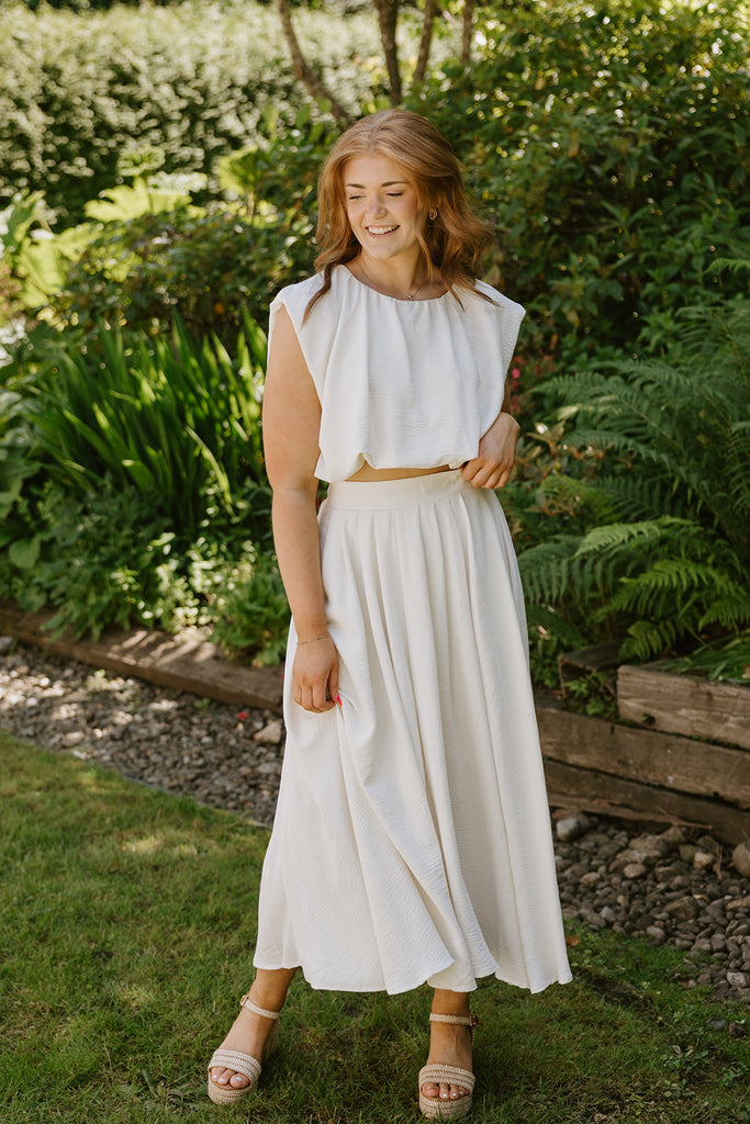 Bubble Top & Midi Skirt Set - Cream