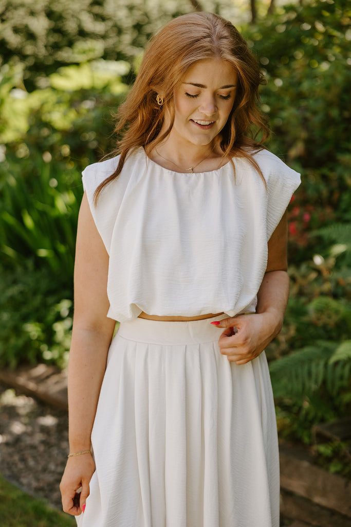 Bubble Top & Midi Skirt Set - Cream