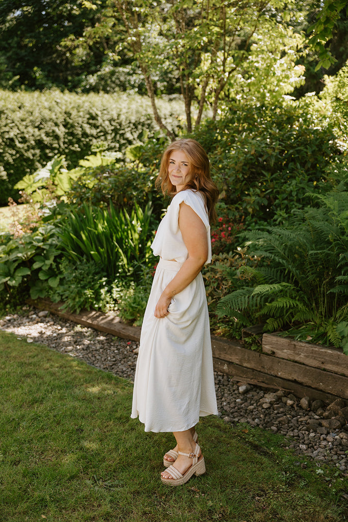 Bubble Top & Midi Skirt Set - Cream