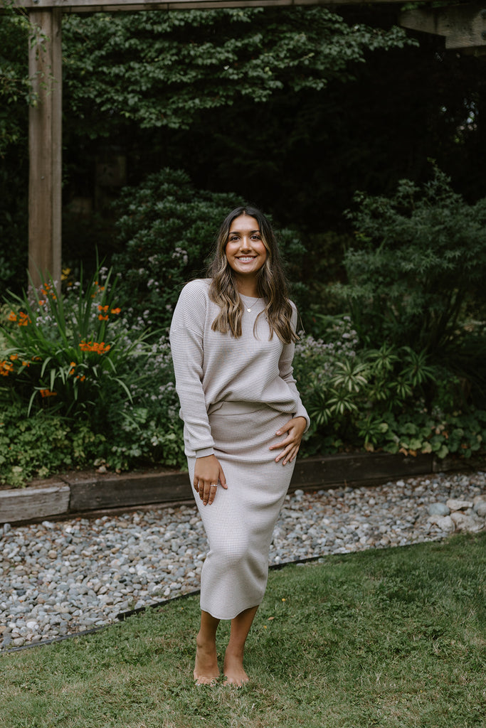 Waffle Sweater and Skirt Set - Stone