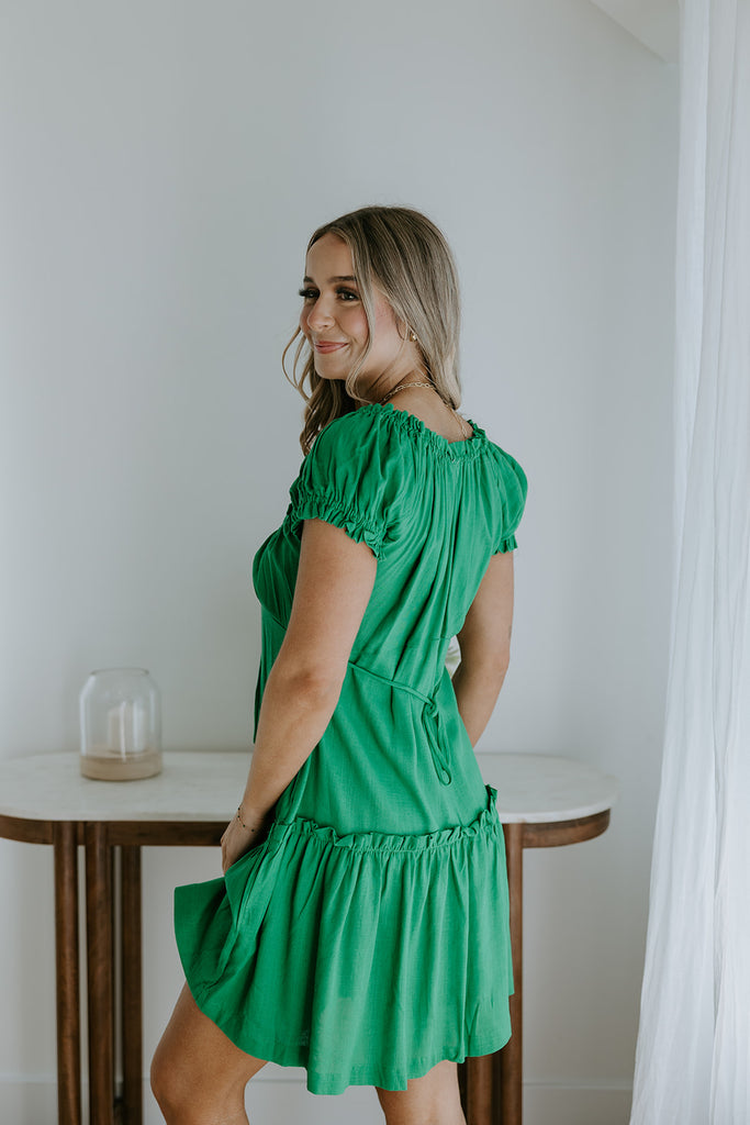 Linen Ruffle Summer Dress - Green