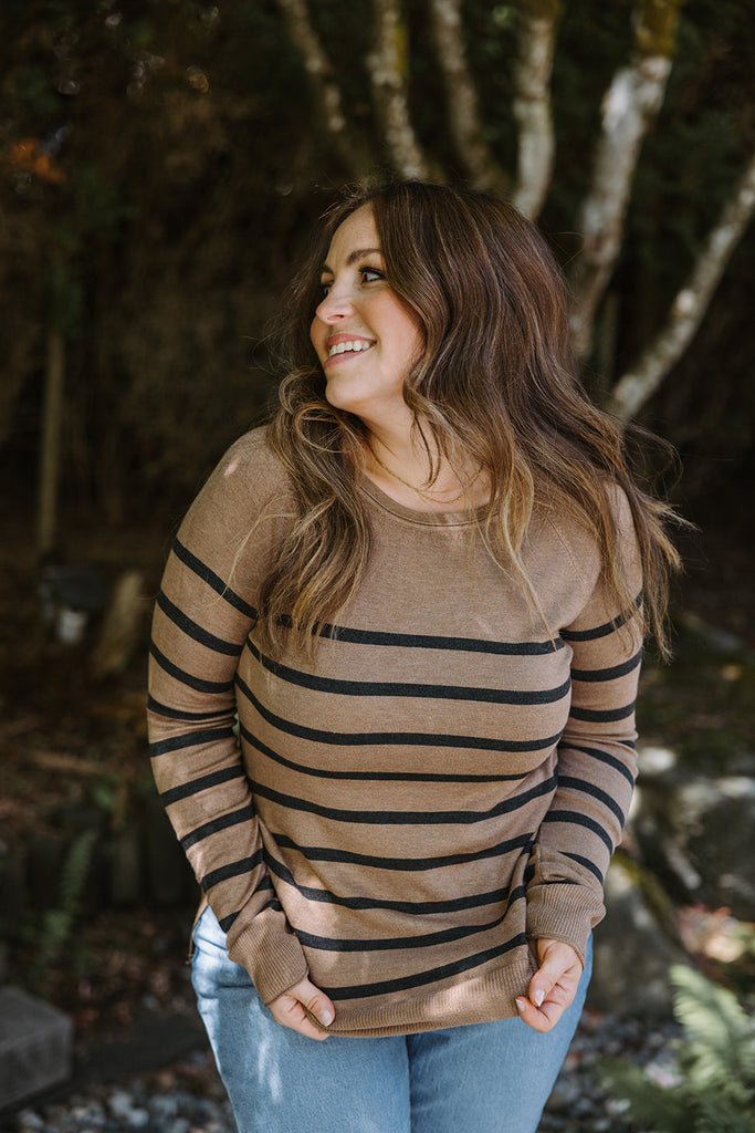 Striped Lightweight Sweater - Camel