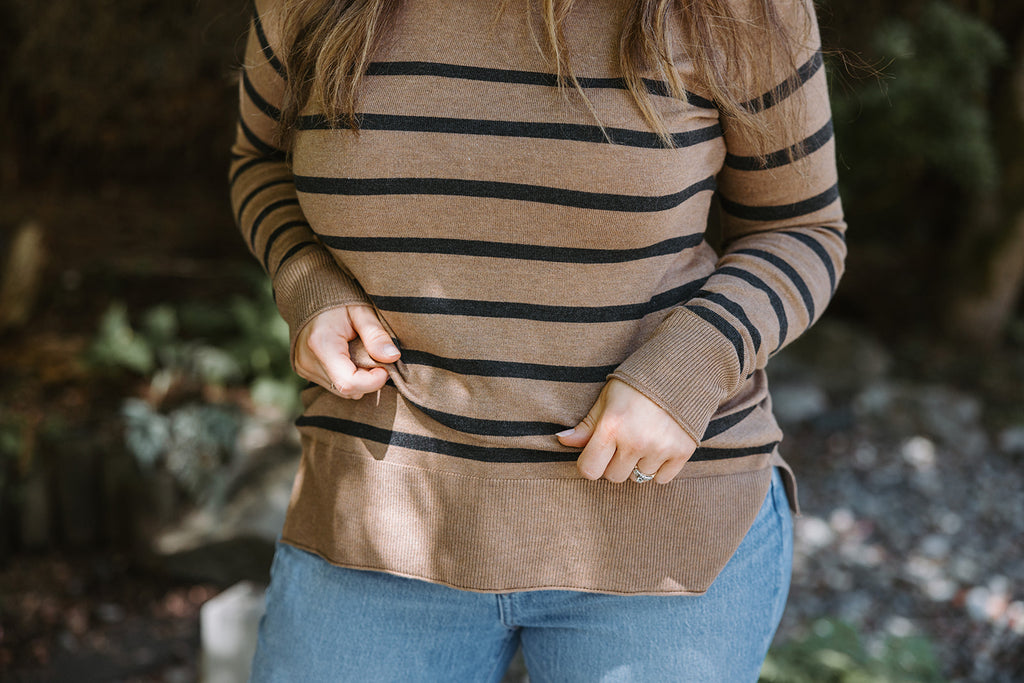 Striped Lightweight Sweater - Camel